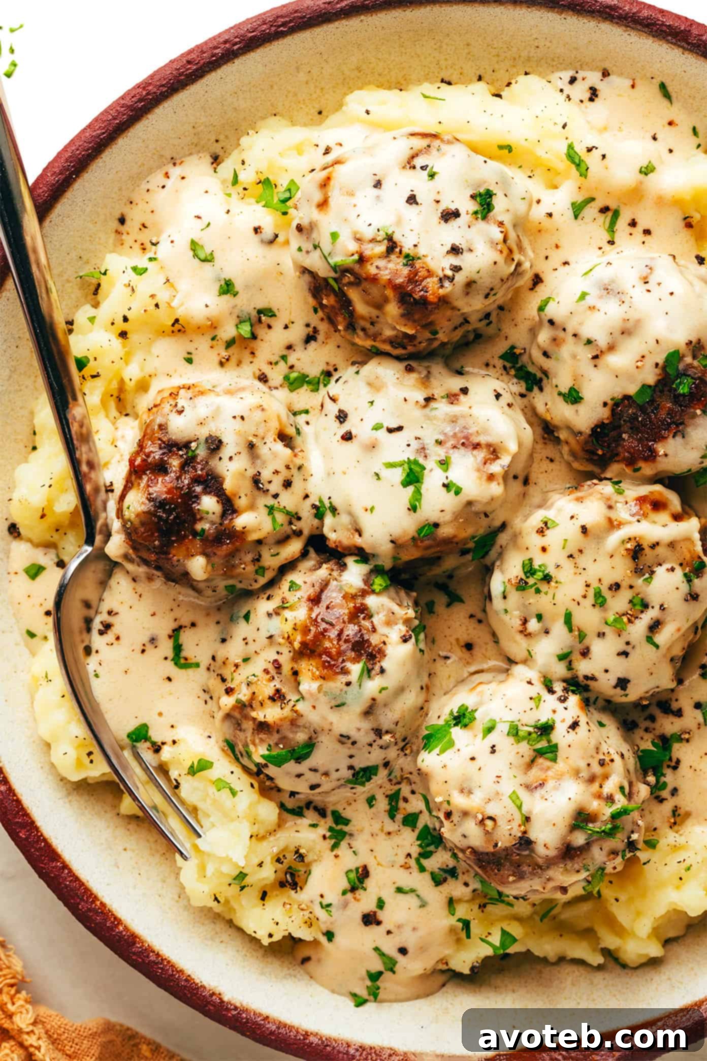 Creamy Nordic Meatballs 6 Finished Swedish Meatballs garnished with parsley