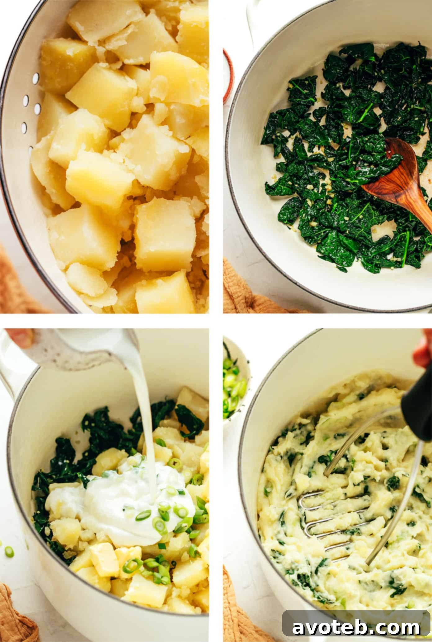 Ingredients for Colcannon laid out on a wooden board.