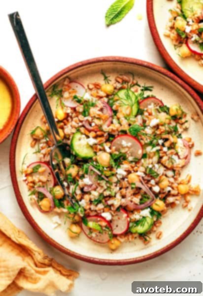 Spring Farro Salad with fresh herbs and lemon vinaigrette.