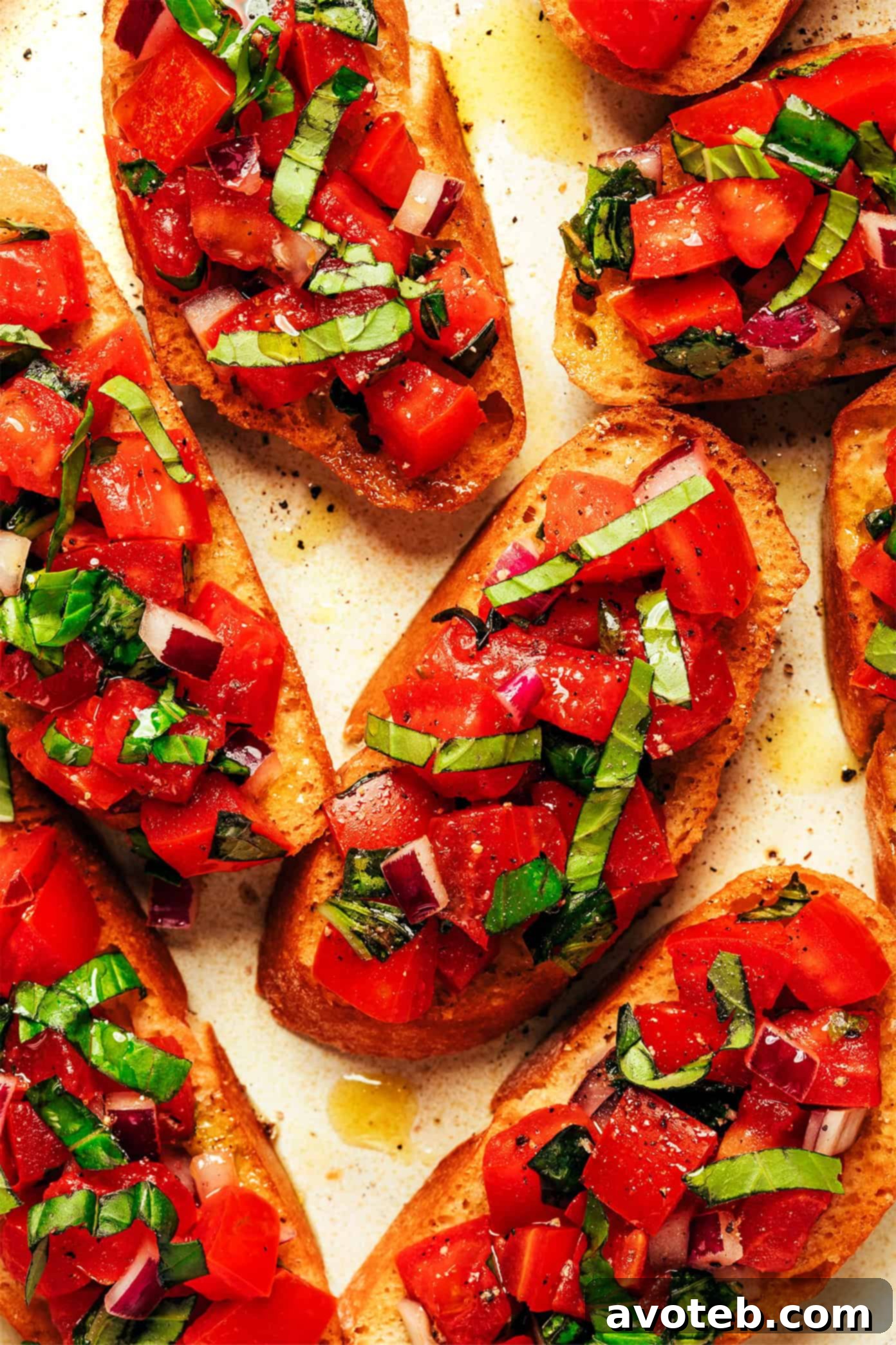 A final shot of the crostini recipe, with perfectly toasted bread and a variety of colorful and appetizing toppings.