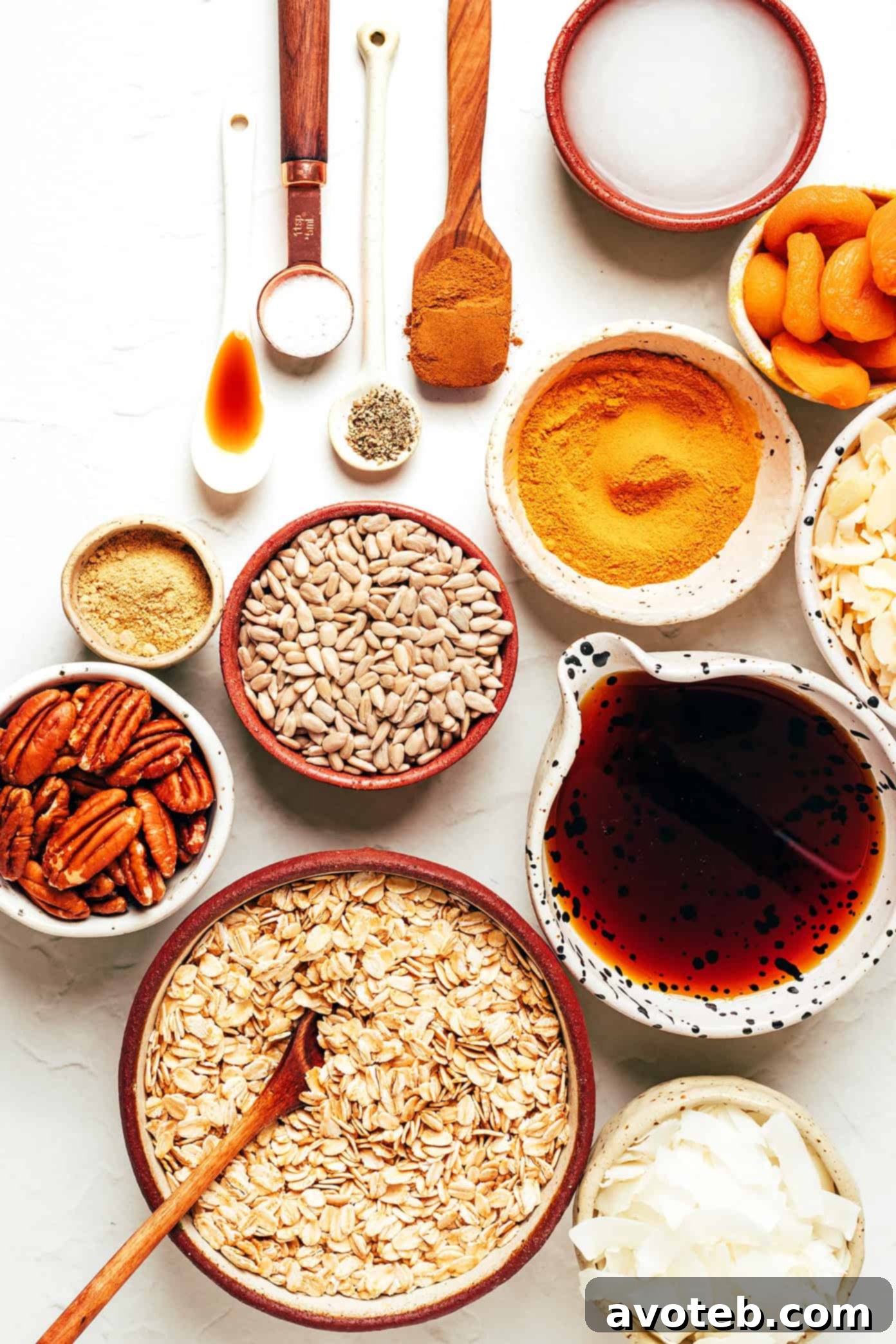 Golden Granola with spoonfuls of honey or maple syrup drizzled on top