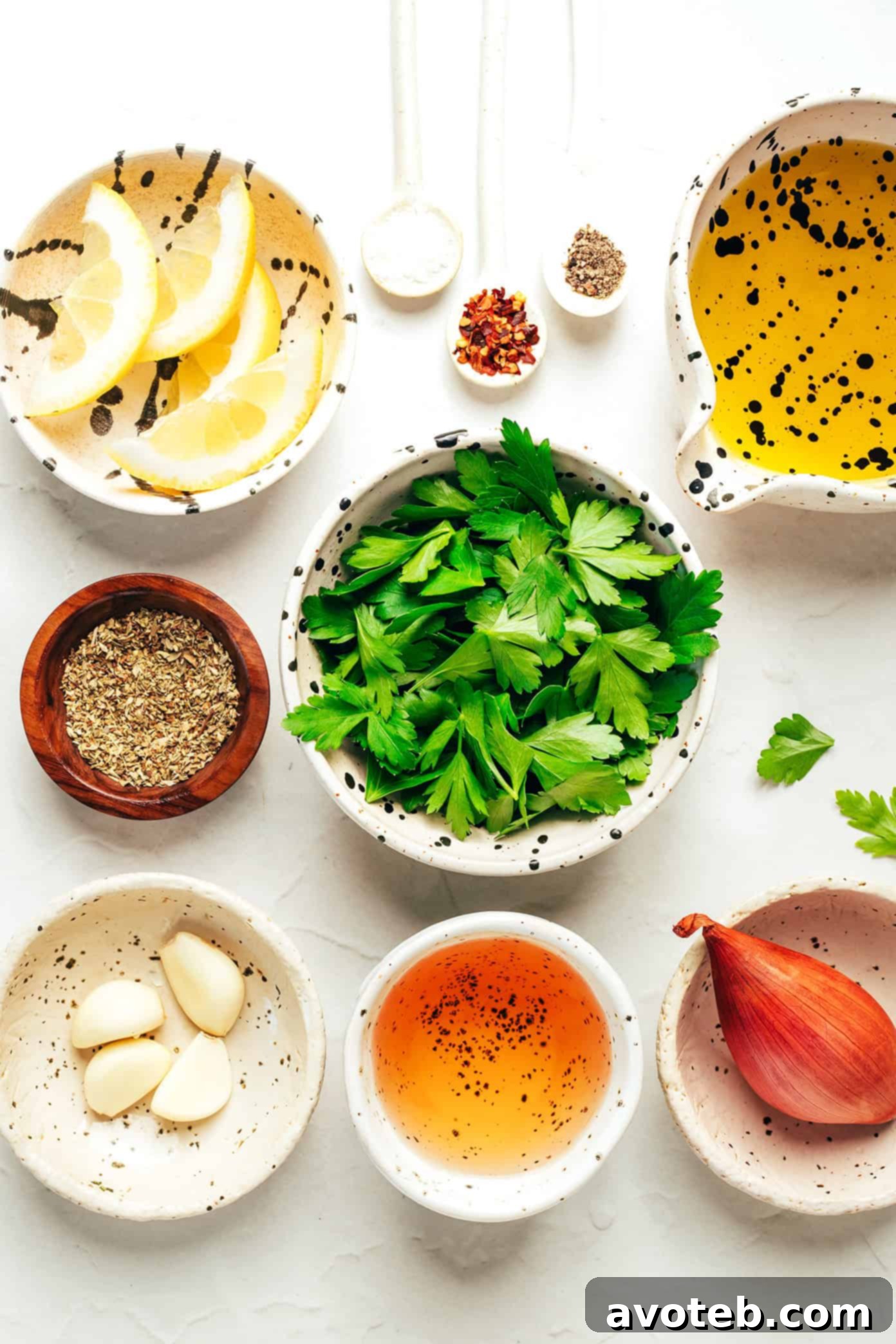 Closeup of fresh parsley and garlic, key ingredients for chimichurri sauce.