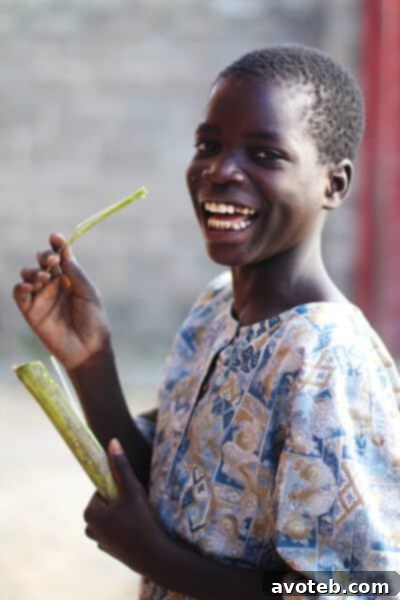 Children happily eating sugarcane at the orphanage in Zambia.