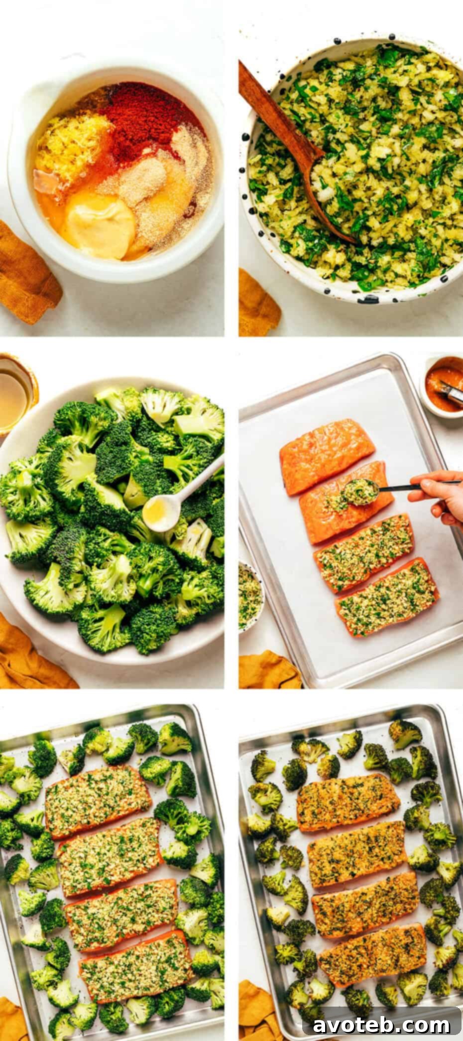 One Pan Crispy Honey Mustard Salmon and Roasted Broccoli 4 Salmon Fillets with Honey Mustard and Panko