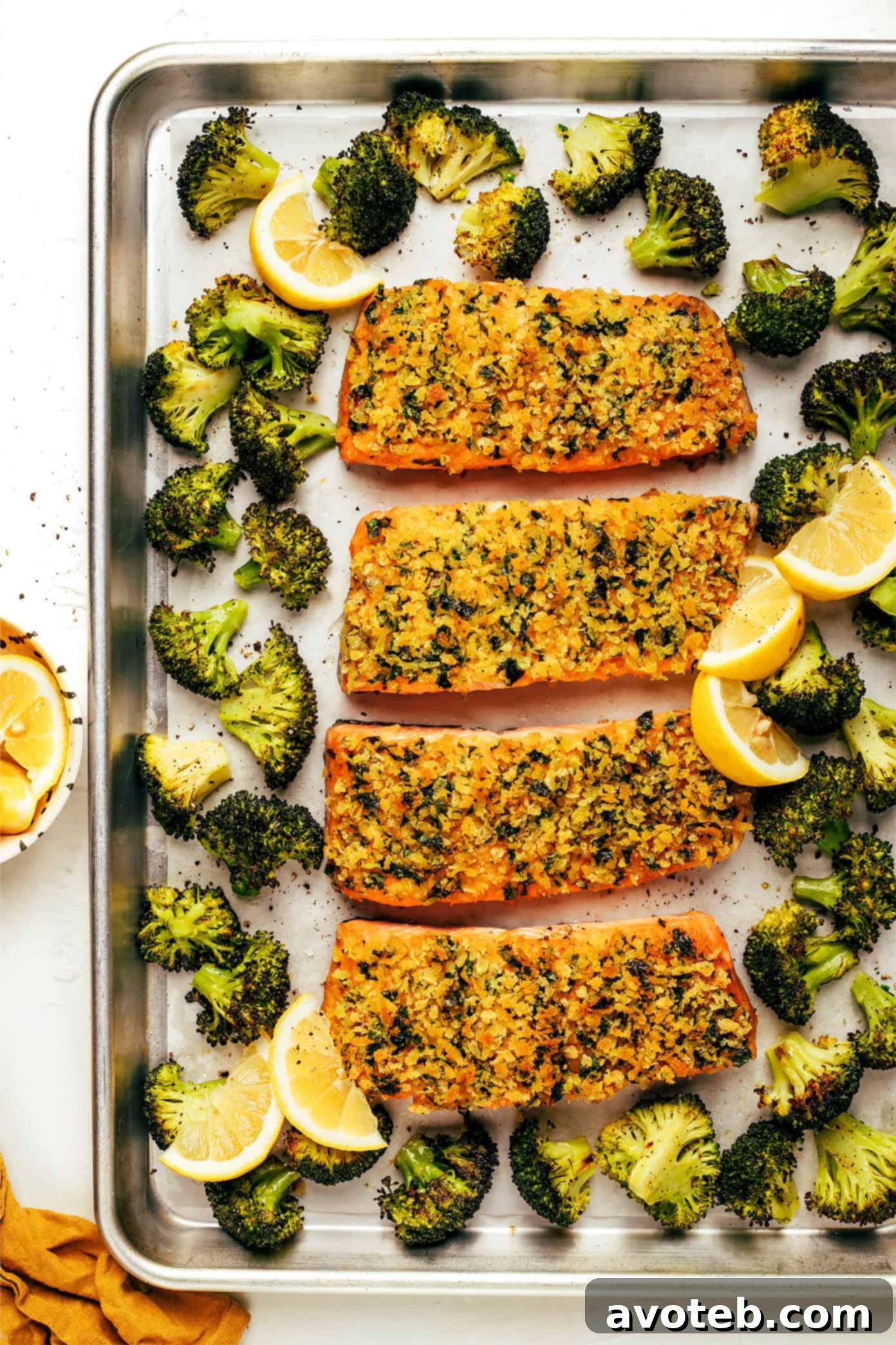 One Pan Crispy Honey Mustard Salmon and Roasted Broccoli 5 Crispy Honey Mustard Salmon Ready to Serve