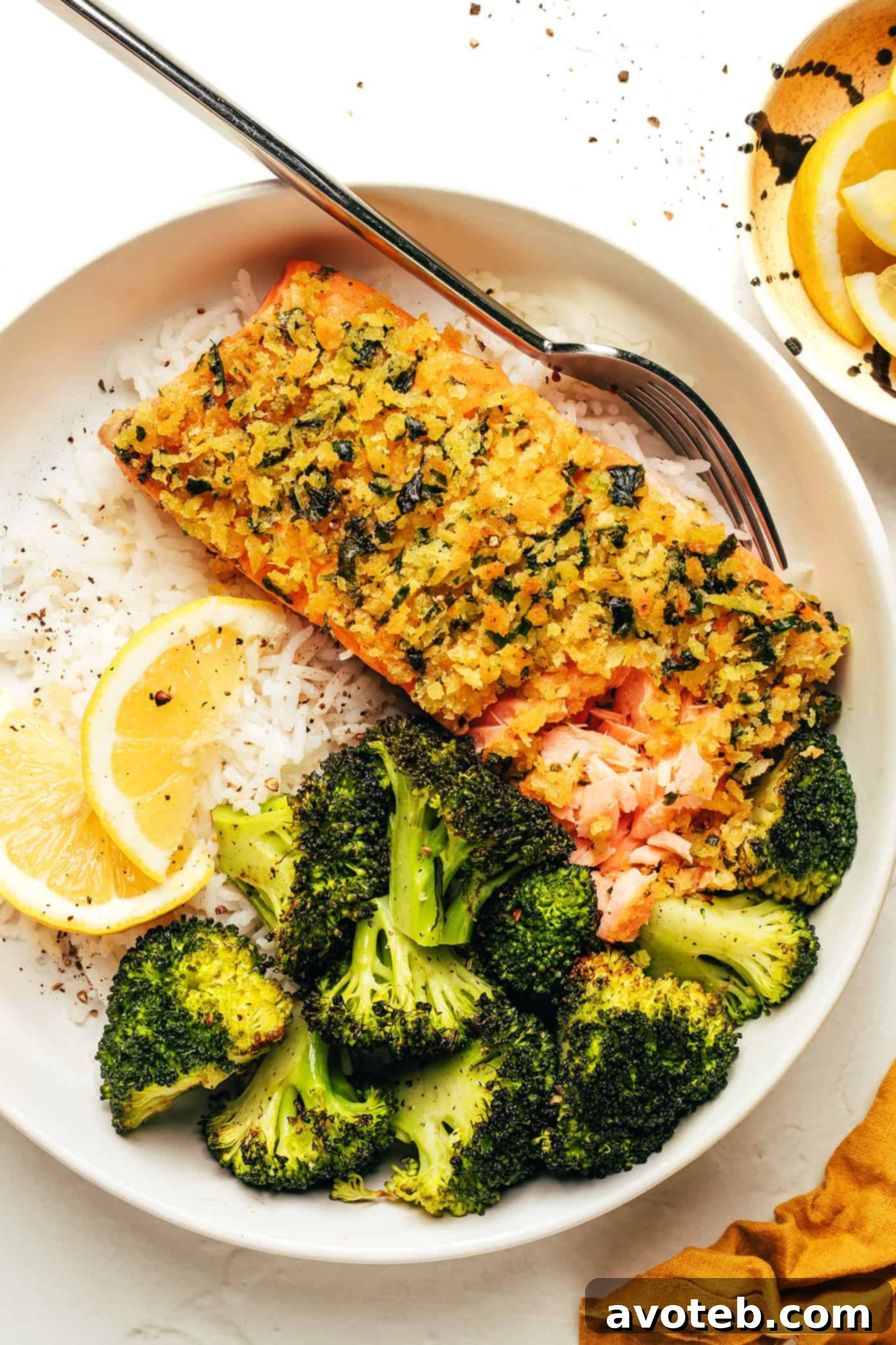 One Pan Crispy Honey Mustard Salmon and Roasted Broccoli 6 Honey Mustard Salmon with Lemon and Rice