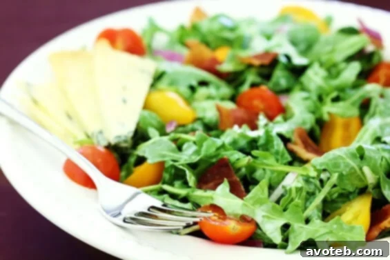 Arugula Salad with Bacon, Tomatoes & Buttermilk Dressing, vibrant and fresh