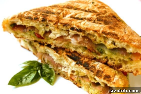 Grilled Presto Pesto Panini with Prosciutto, Provolone & Peppers on Ciabatta