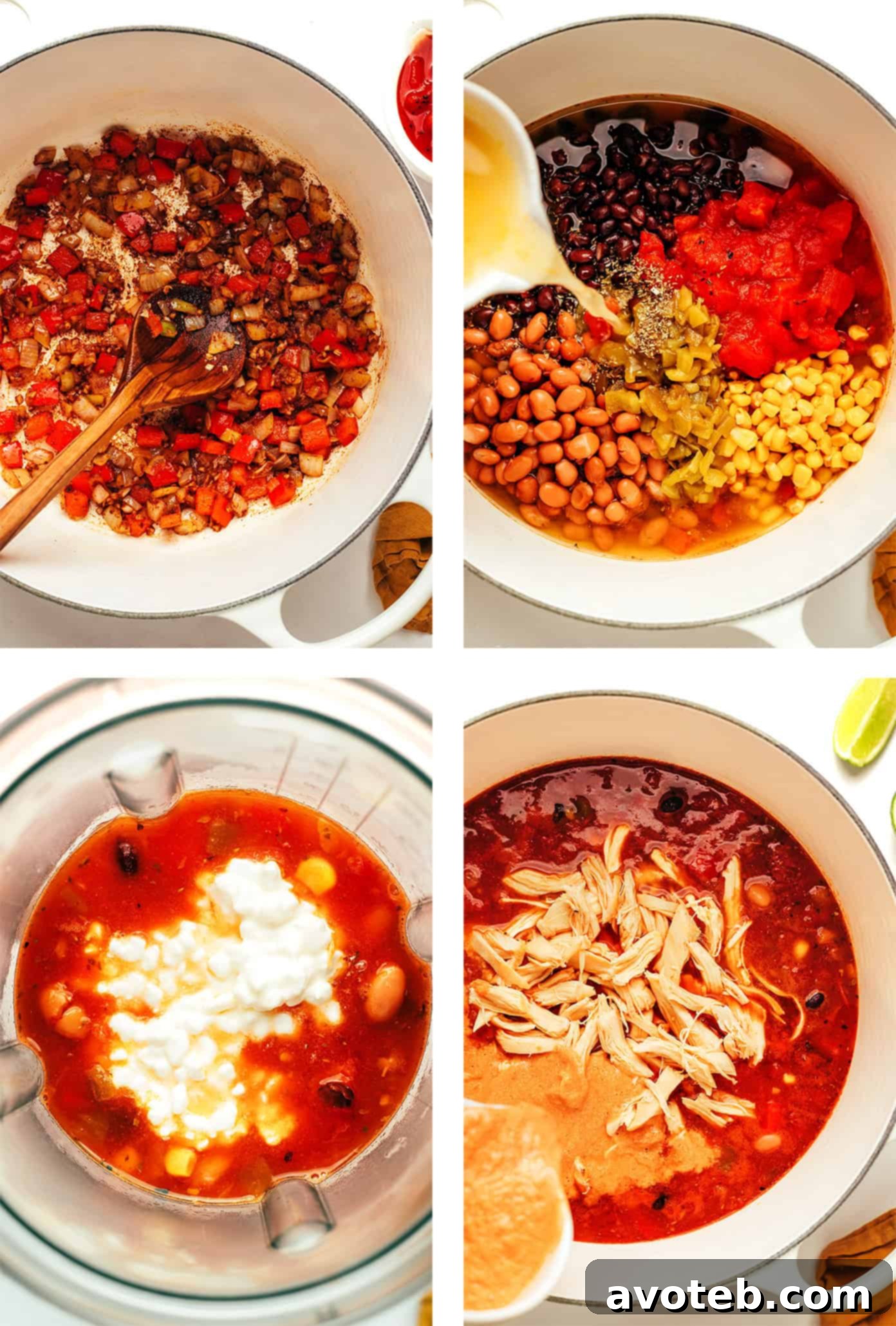Lean & Mean Chicken Chili 4 High-protein chicken chili being served in bowls with various toppings.