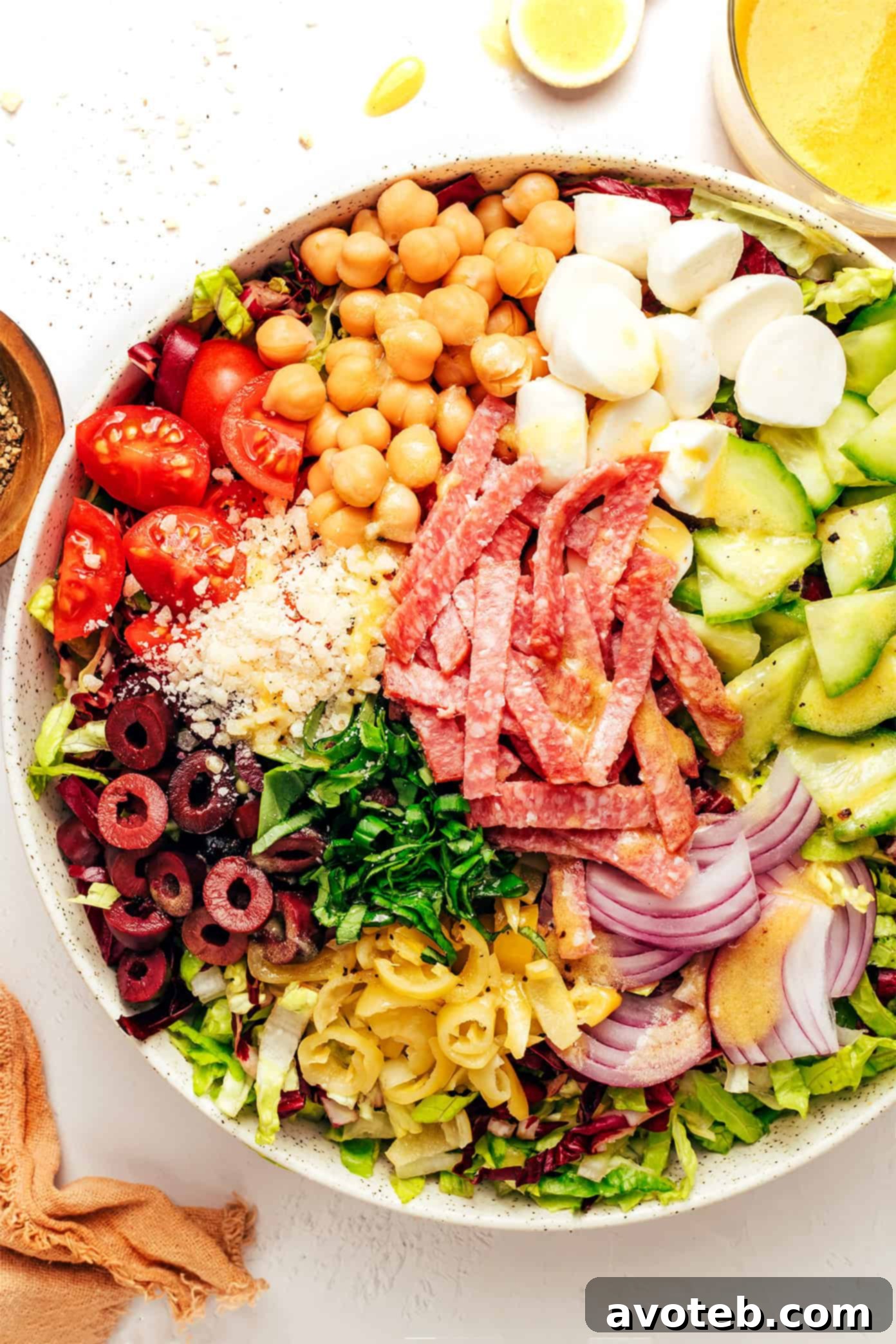 Assembling an Italian chopped salad
