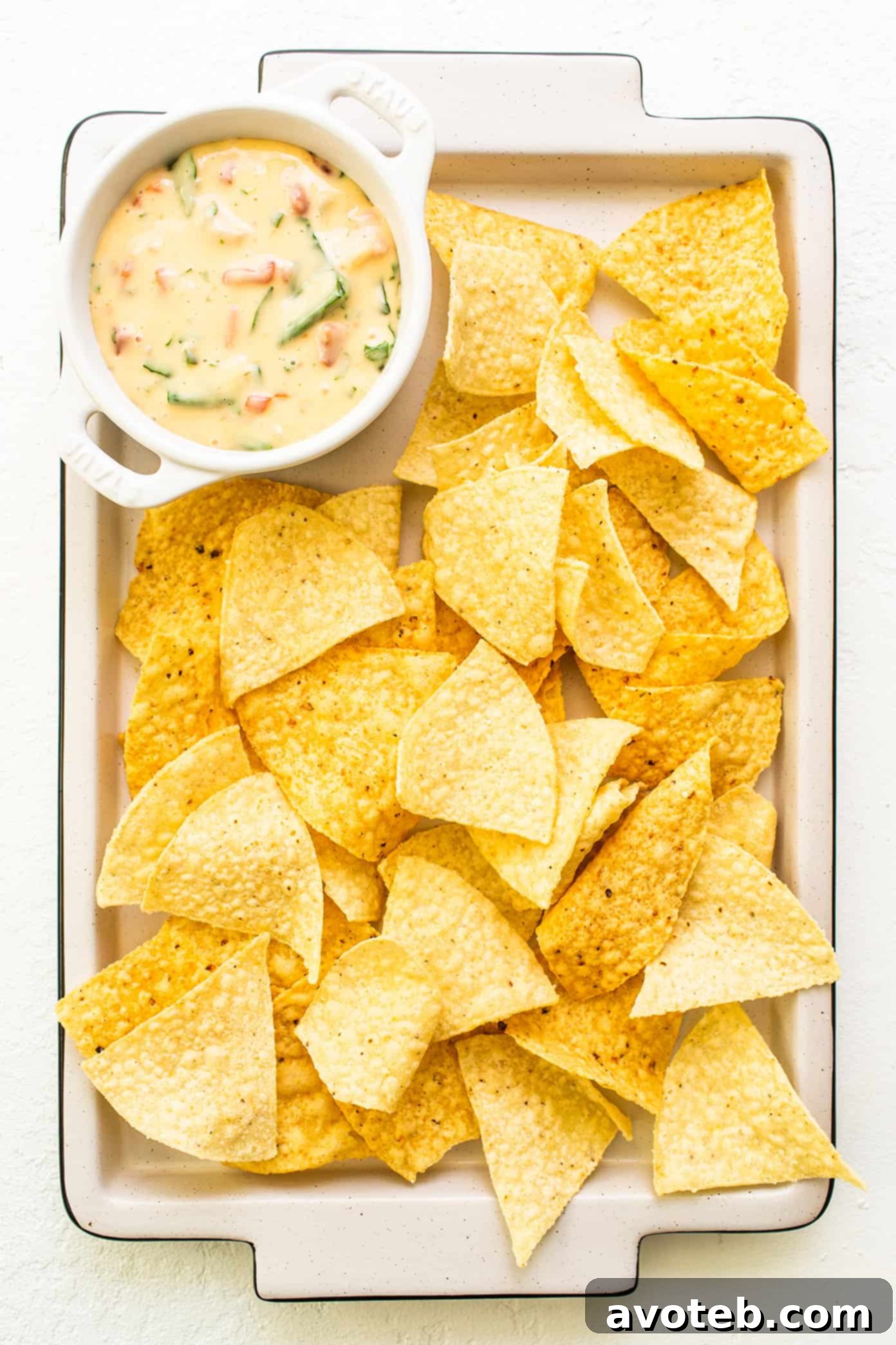 Easy Queso Blanco for Parties and Gatherings Chips and Queso Blanco on Sheet Pan - perfect appetizer for any occasion