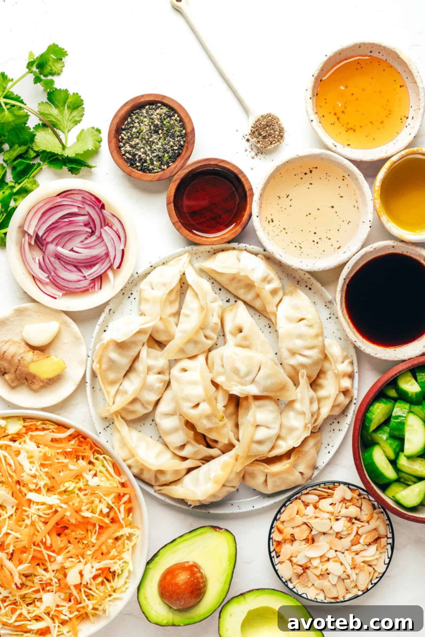 Close-up of the Potsticker Salad ingredients before mixing