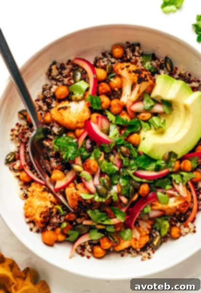 Chili-Lime Roasted Cauliflower, Chickpea, and Quinoa Bowls