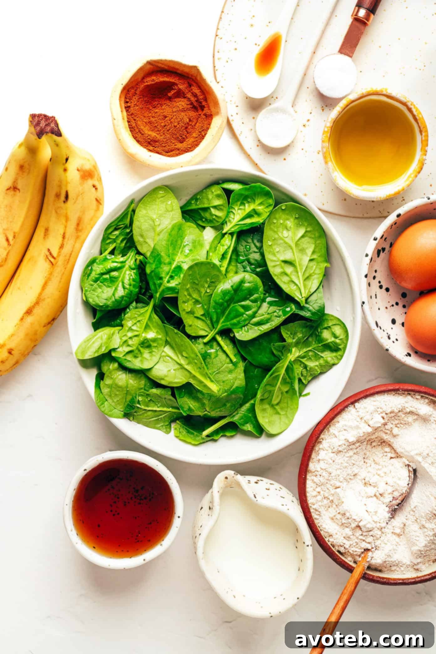 Ingredients for making green spinach banana muffins