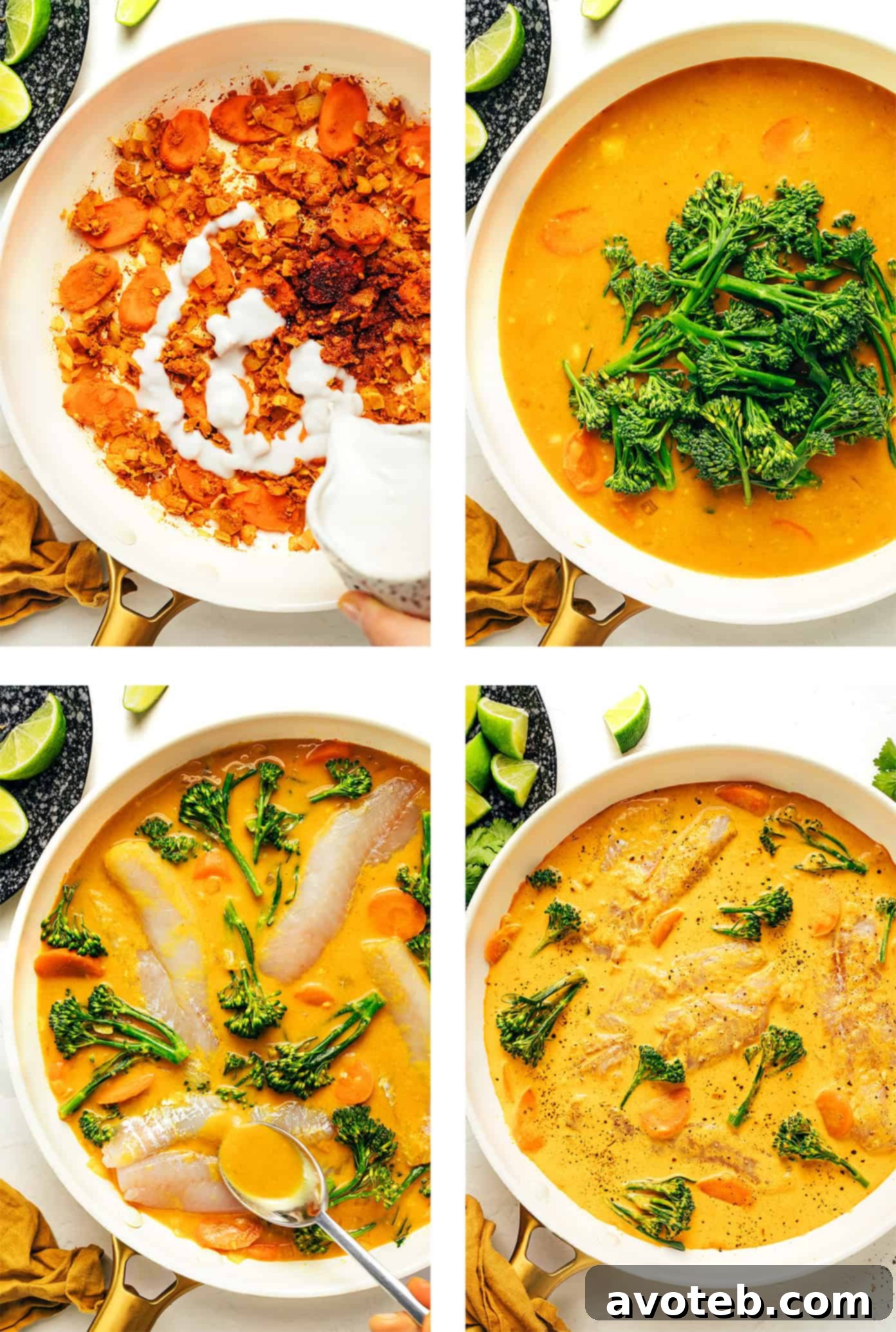Cooking Thai fish curry in a pan