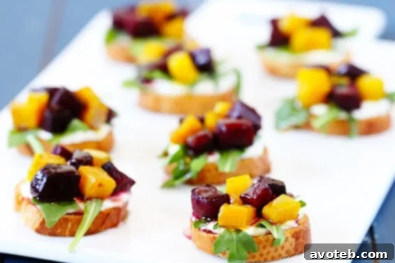Roasted Beet, Arugula, Goat Cheese & Honey Crostini