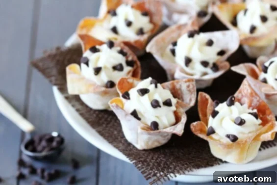 Delicious Cannoli Cups made with wonton wrappers, a simplified Italian dessert perfect for parties.