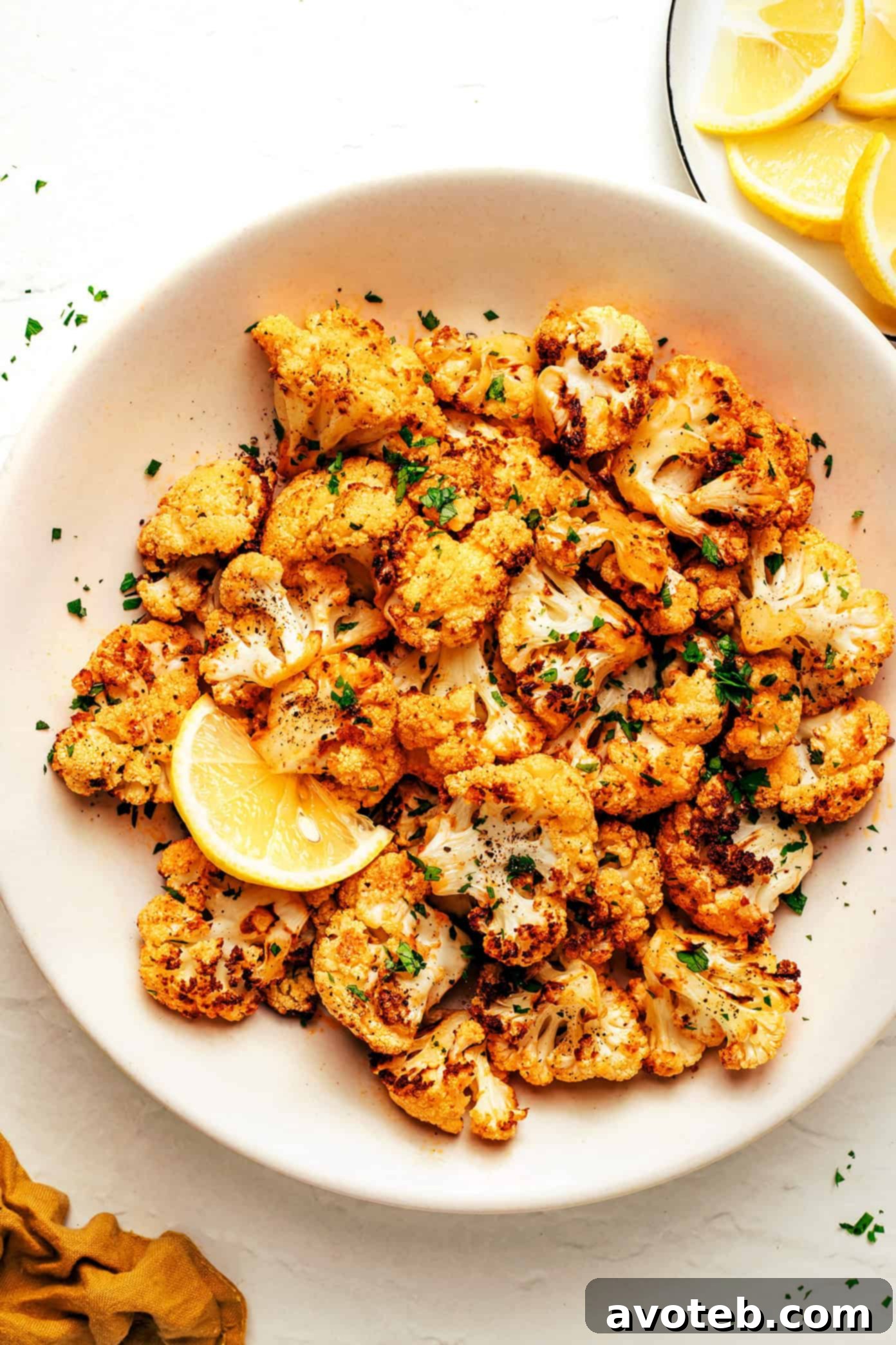 Close-up of crispy air fryer cauliflower