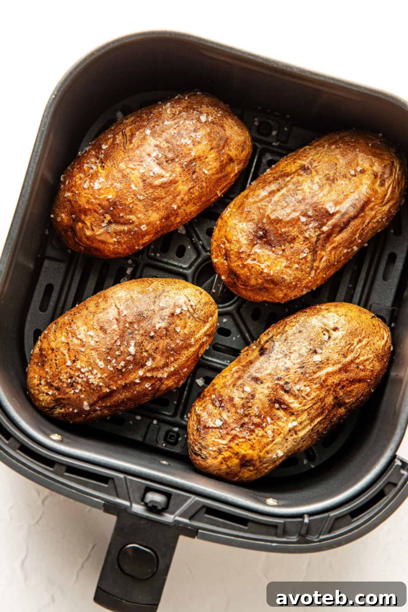air fryer baked potatoes with flaky salt