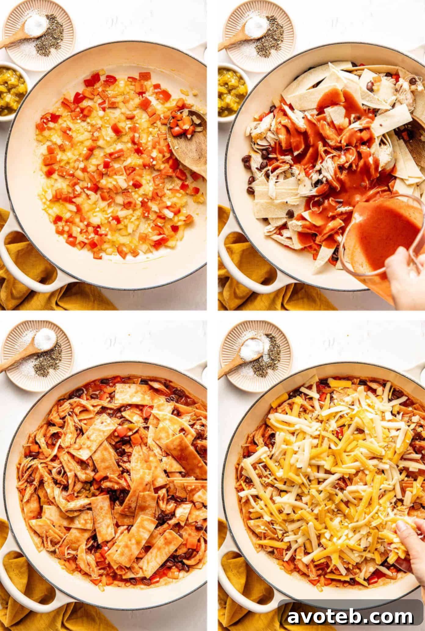 Close-up of bubbling chicken enchilada skillet