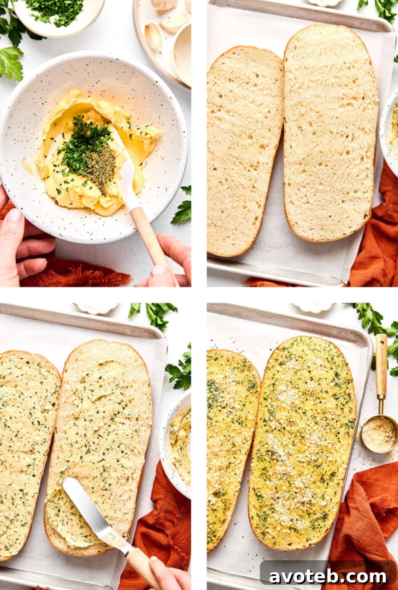 Piping hot garlic bread being pulled from the oven