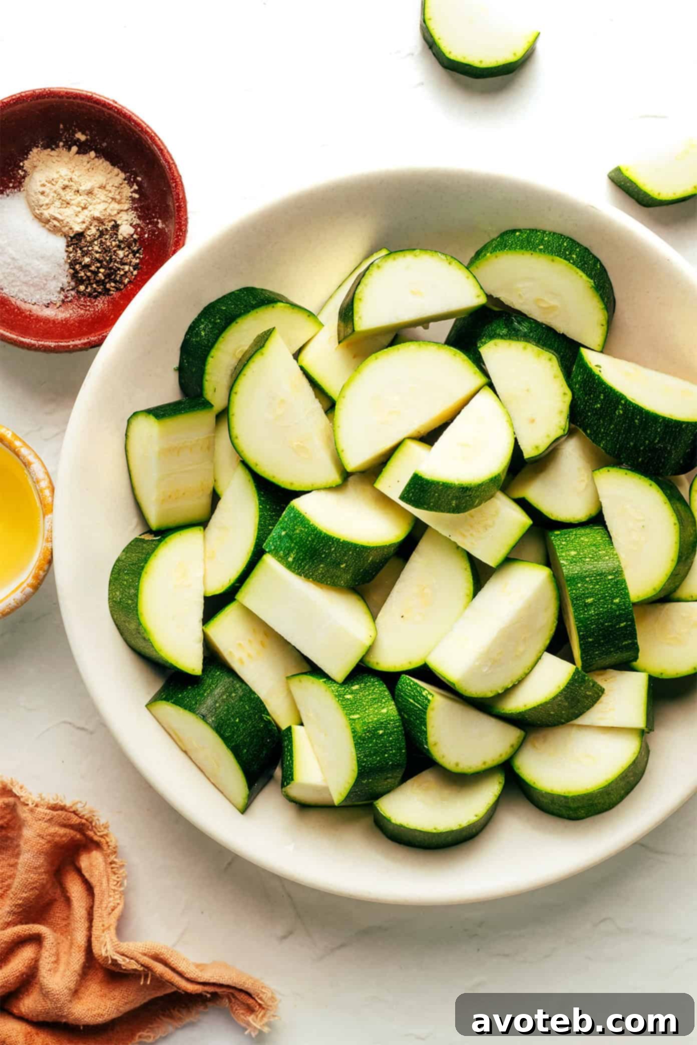 Zucchini slices ready for air frying