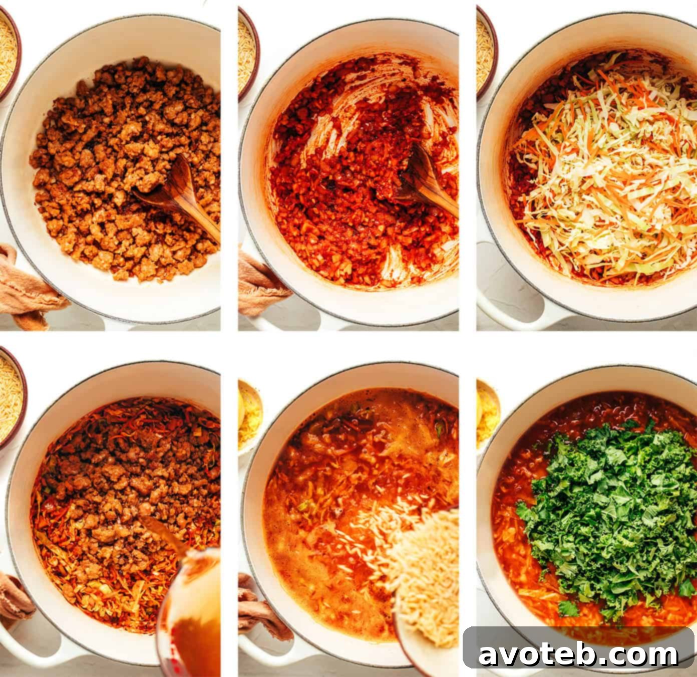 A bowl of Cabbage Sausage Orzo Soup, topped with fresh Parmesan and a lemon wedge.