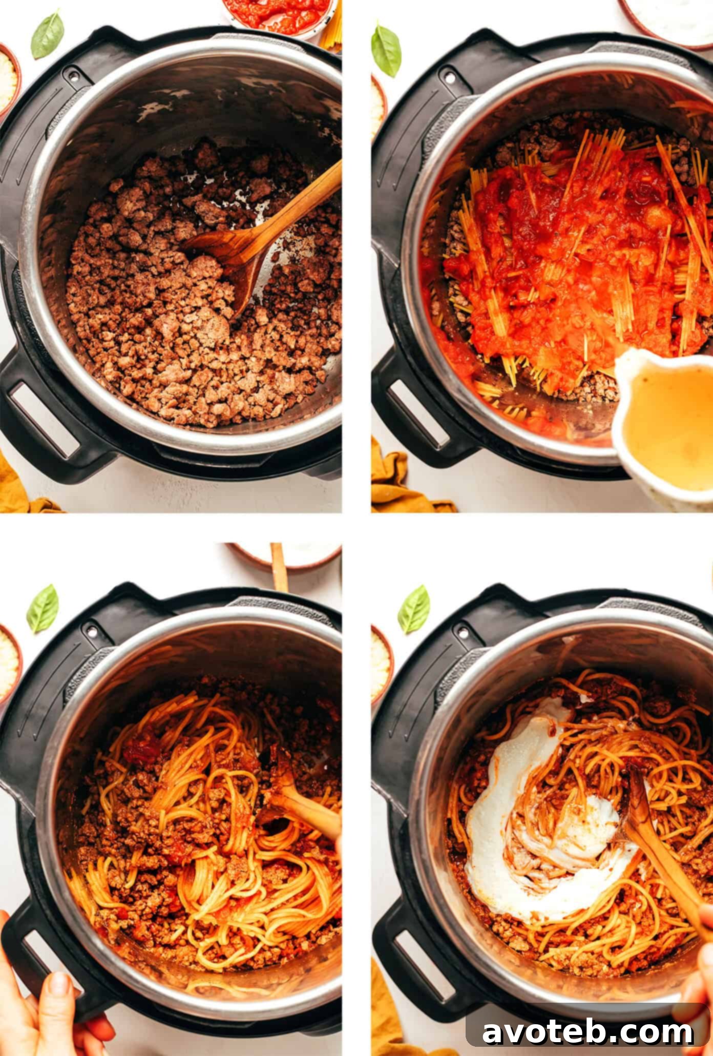 High Protein Instant Pot Spaghetti in a serving bowl, ready to eat.