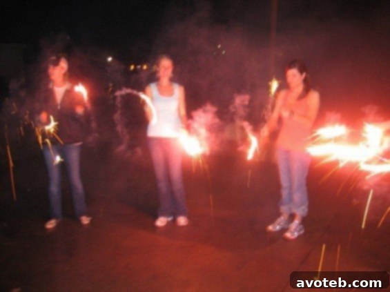 Family enjoying sparklers on the 4th of July, circa 2008