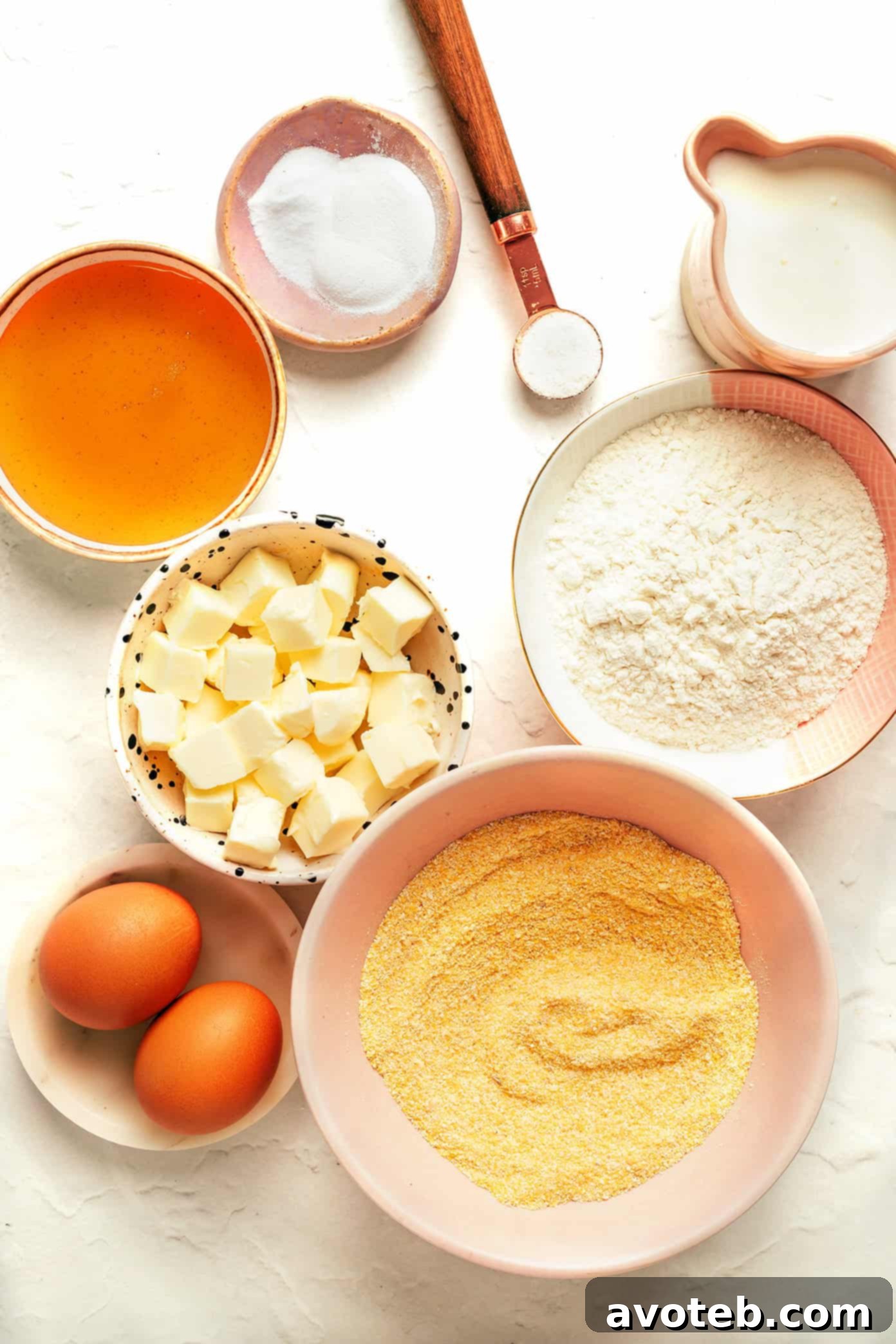 Ingredients for cornbread muffins laid out on a table