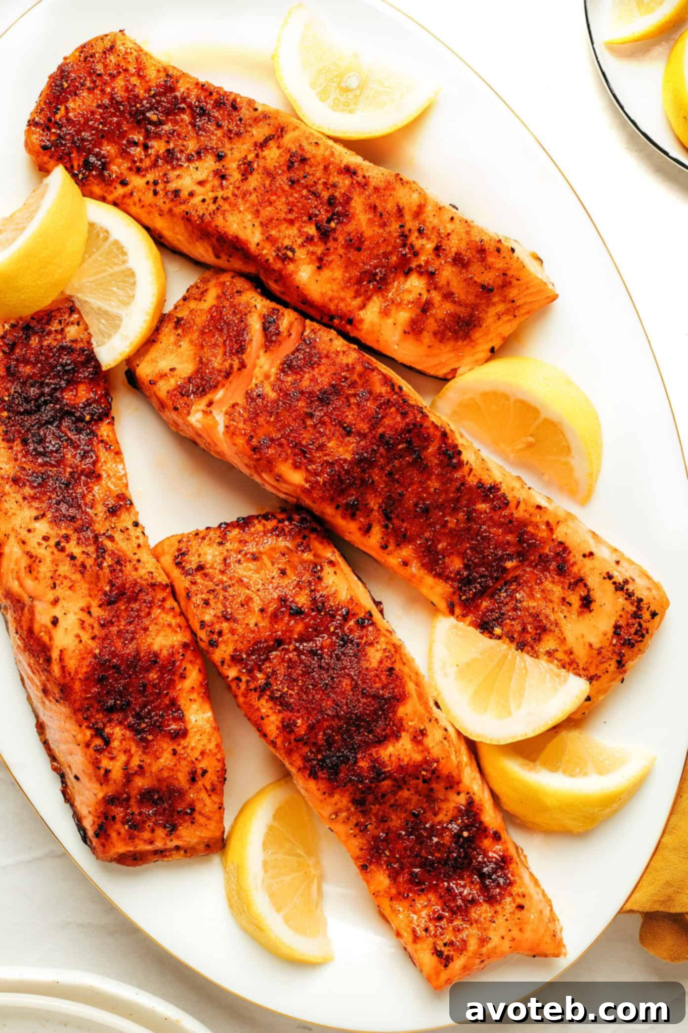 Air Fryer Salmon fillets neatly arranged in the air fryer basket, showing the even cooking and golden crust.