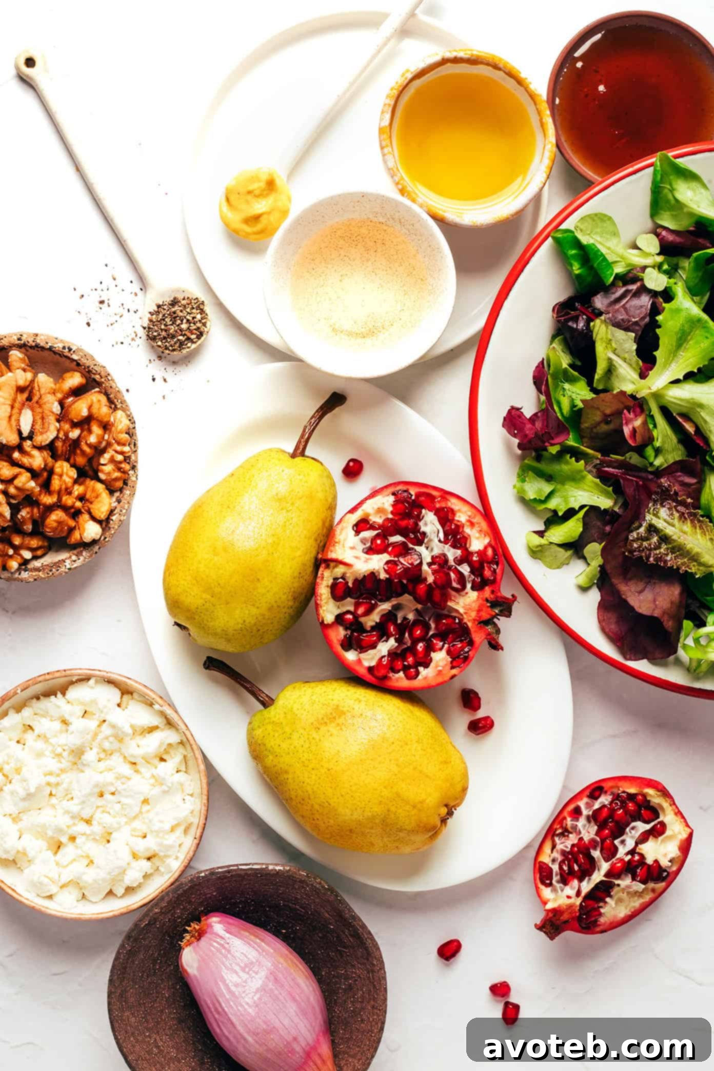 pear salad ingredients artfully arranged