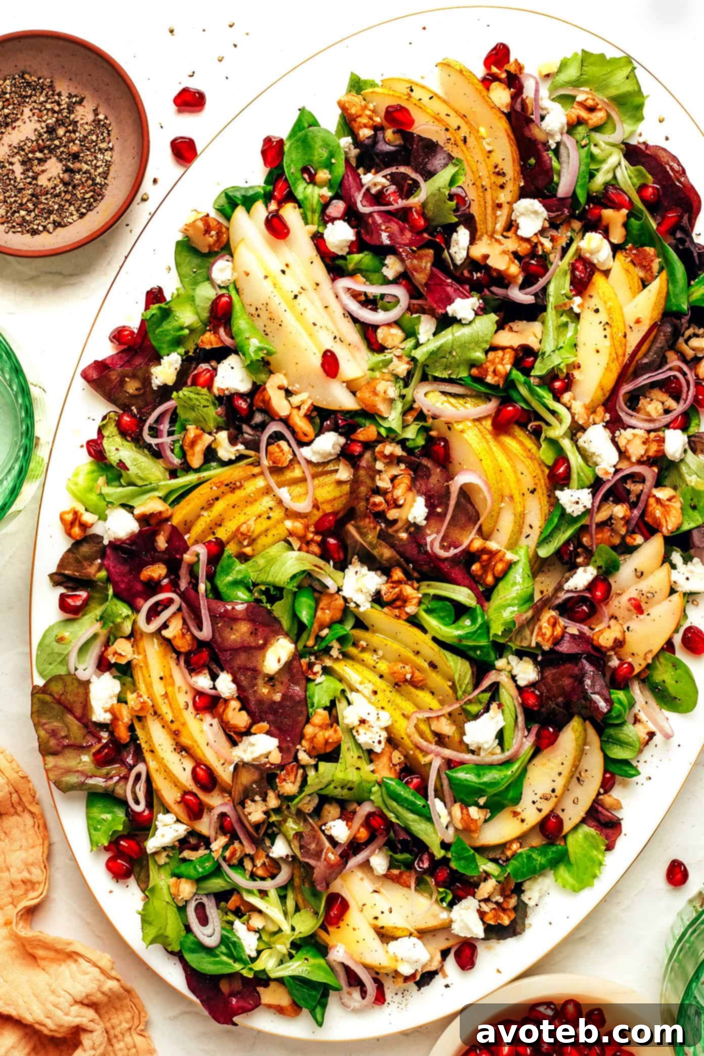 finished pear salad in a bowl