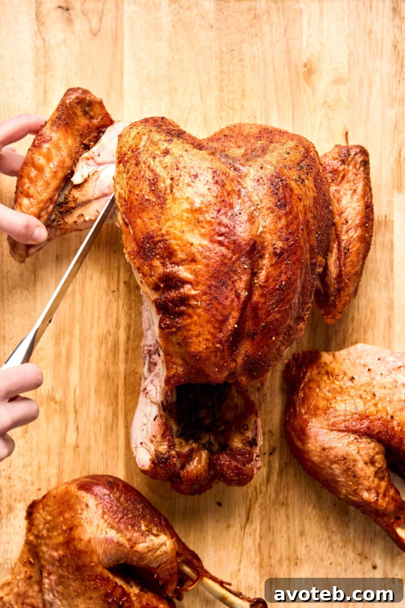 Step 2: Detaching the turkey wing by cutting through the joint