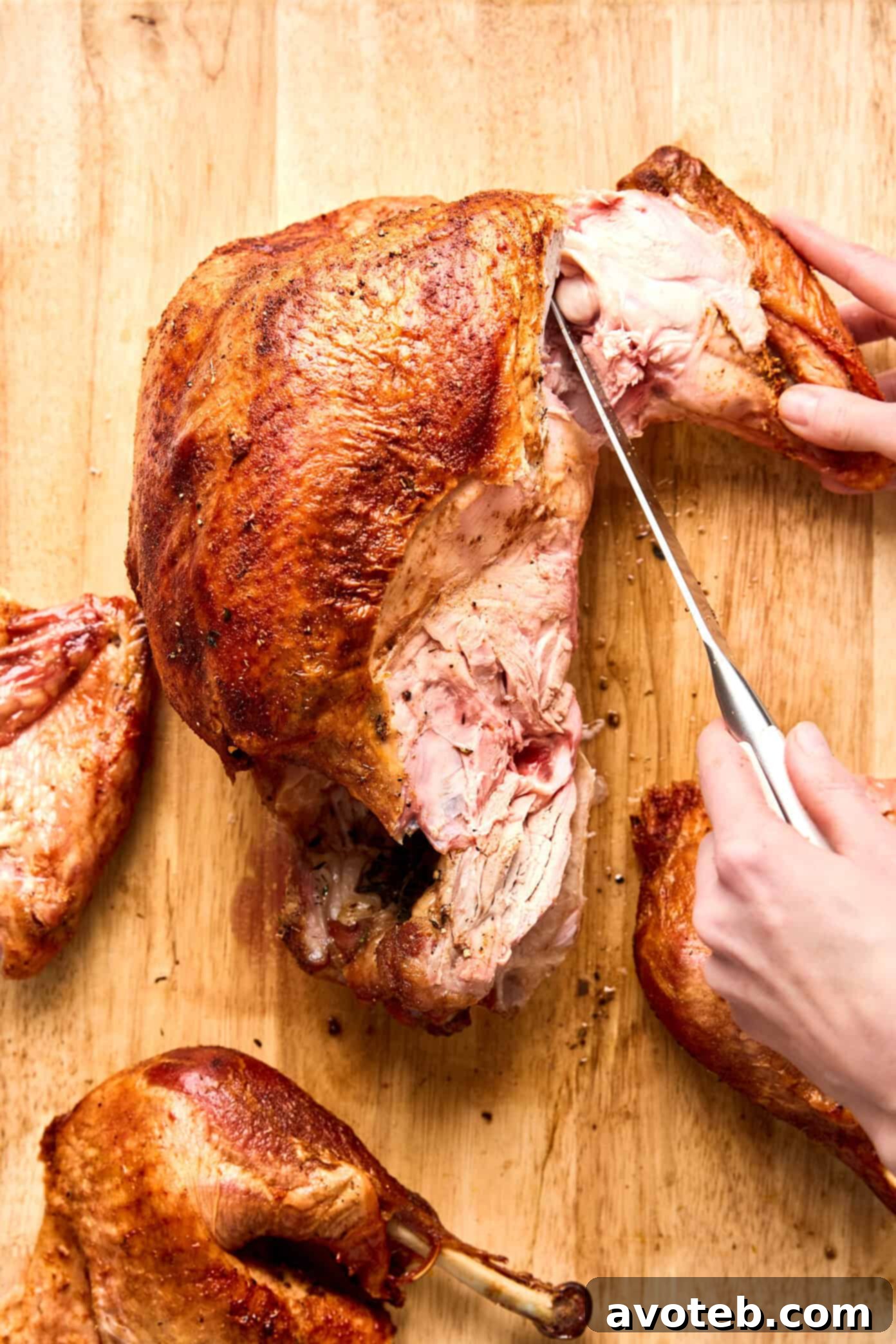 Step 3: Slicing down the turkey breastbone to remove breast meat