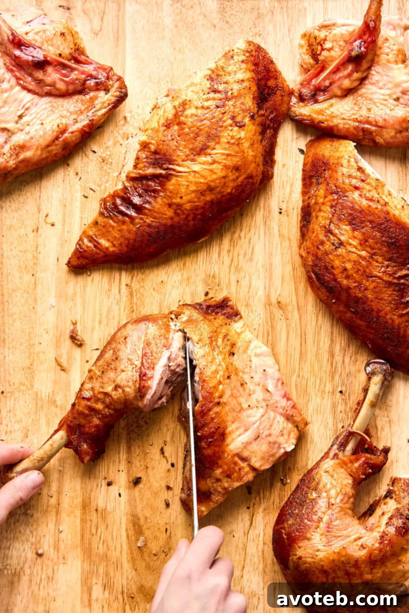 Step 6: Arranging all carved turkey pieces neatly on a serving platter
