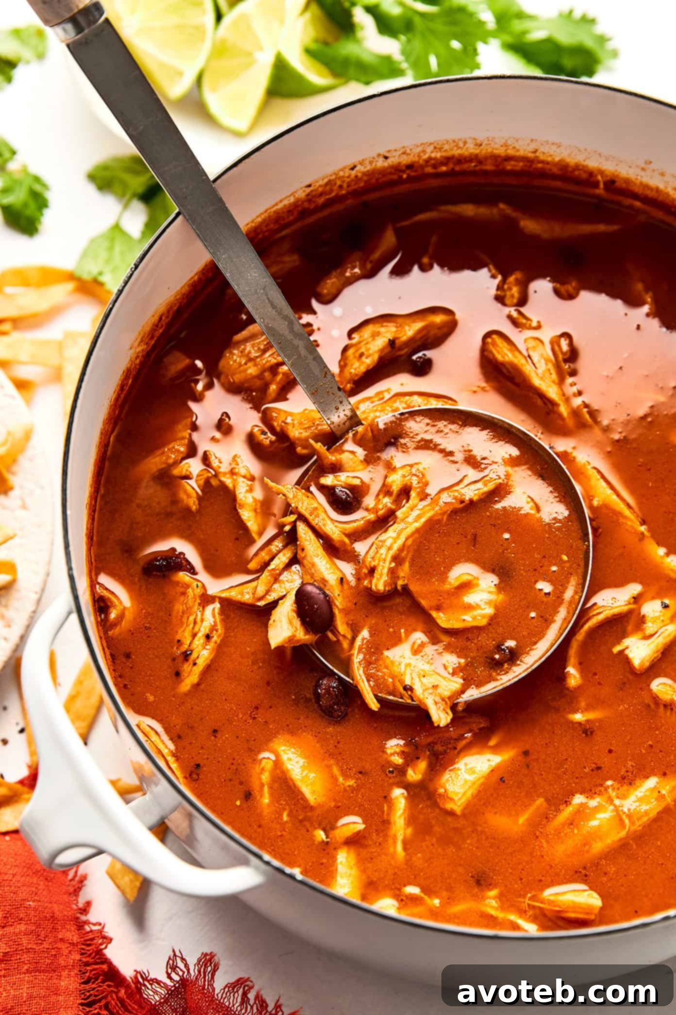 Bowl of Turkey Tortilla Soup with toppings