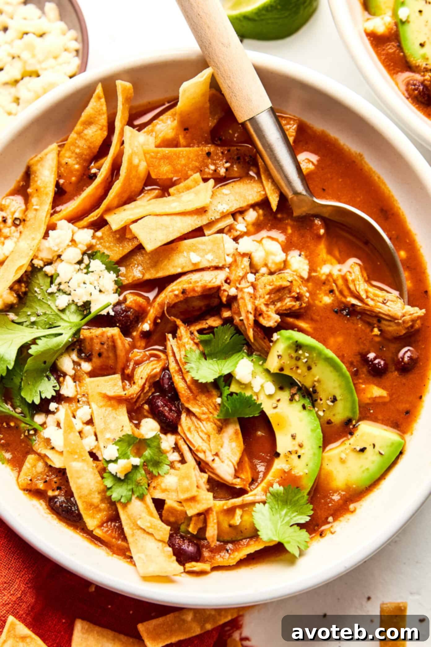 Close-up of delicious Turkey Tortilla Soup