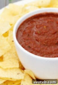 Cocoa Chipotle Salsa served with tortilla chips.