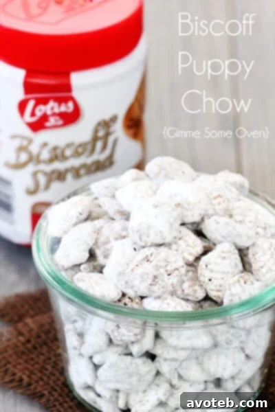 A bowl of freshly made Biscoff Puppy Chow, ready to serve.