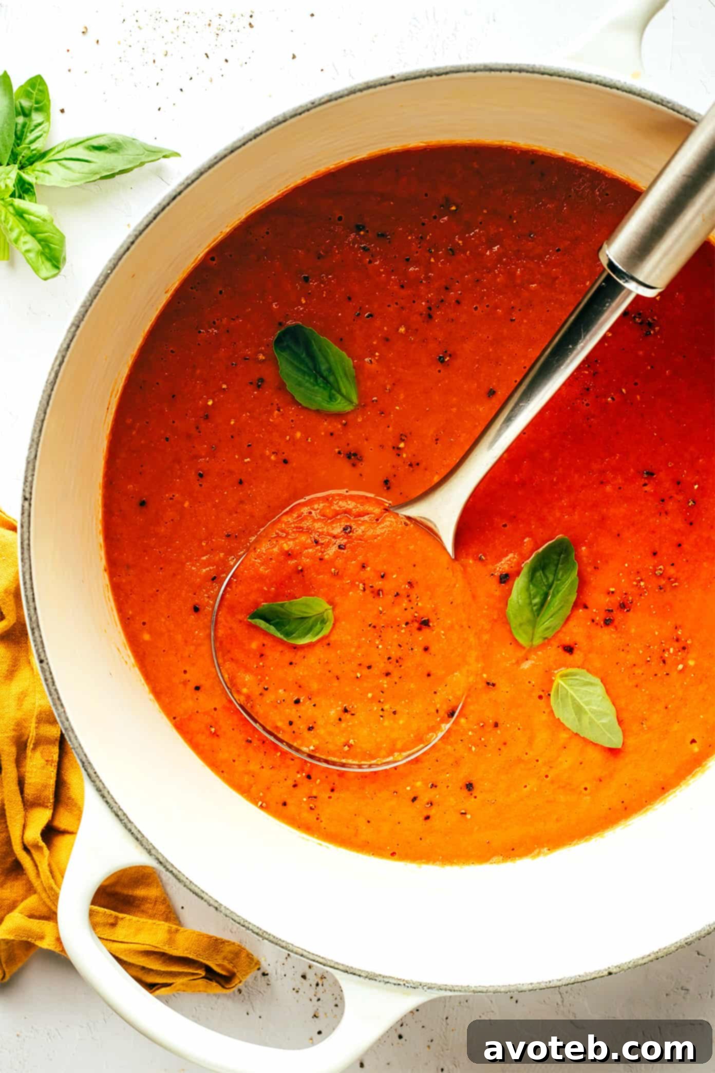 Rustic Roasted Tomato Warmth 5 Roasted Tomato Soup with fresh basil garnish
