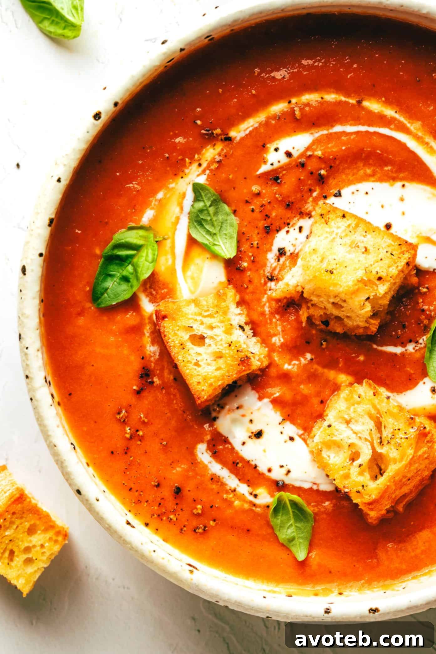 Rustic Roasted Tomato Warmth 6 Bowl of creamy Roasted Tomato Soup with basil and croutons