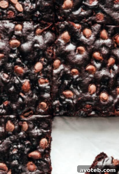 The finished pan of fudgy vegan brownies, ready to be served.