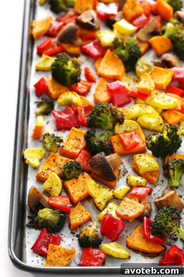 Close-up of roasted vegetables, ready to be added to mac and cheese.
