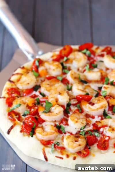 Shrimp Fra Diavolo Pizza with fresh basil