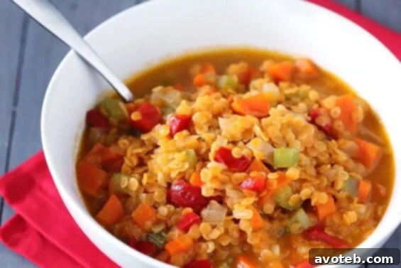 A vibrant bowl of Red Lentil Soup, a healthy and quick meal perfect for any season.