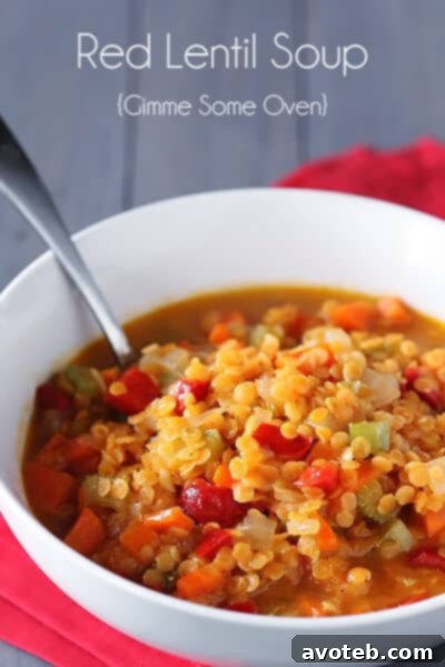 A beautifully presented bowl of red lentil soup with a spoon, highlighting its inviting texture and warmth.
