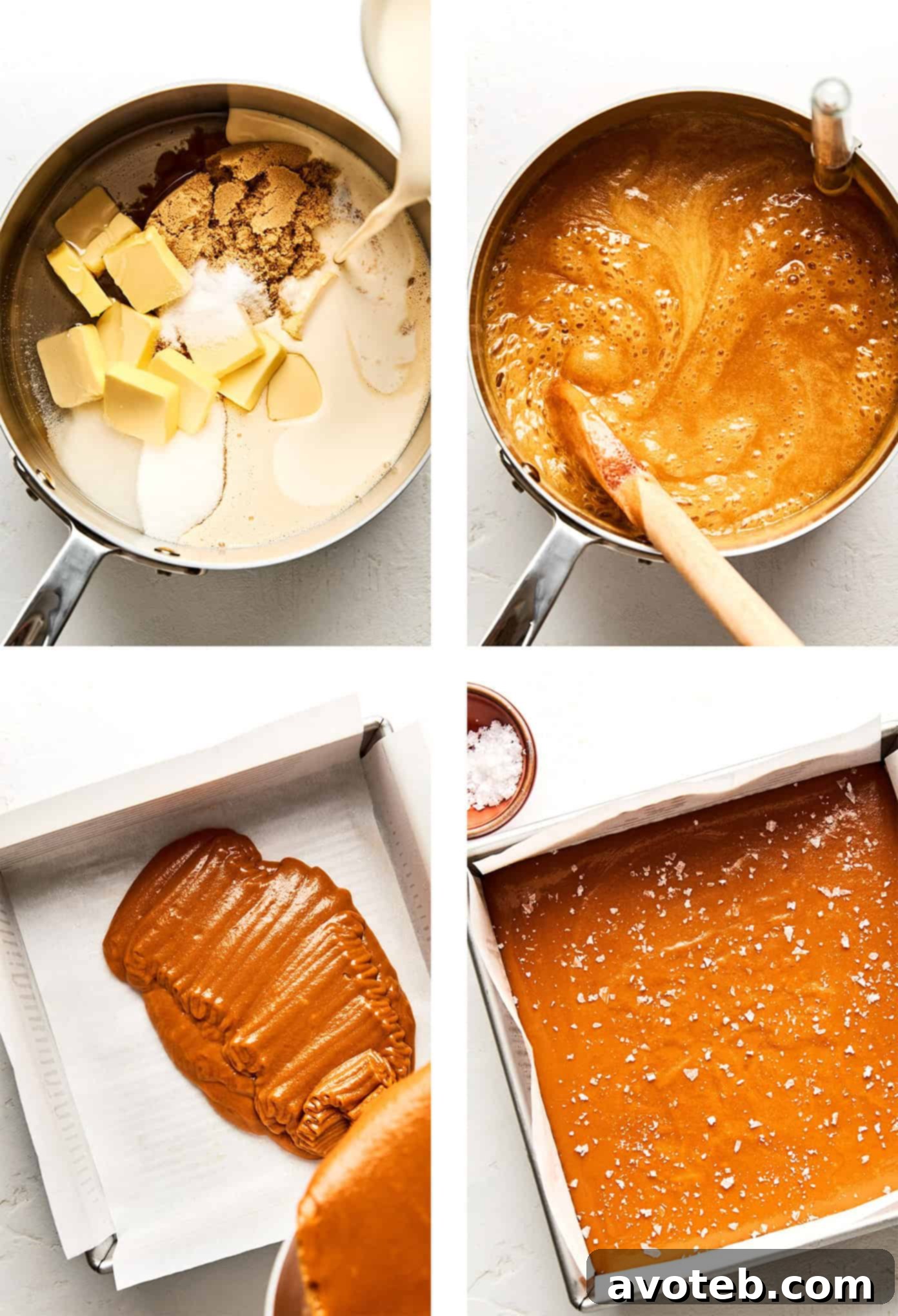 Perfectly set homemade salted caramels