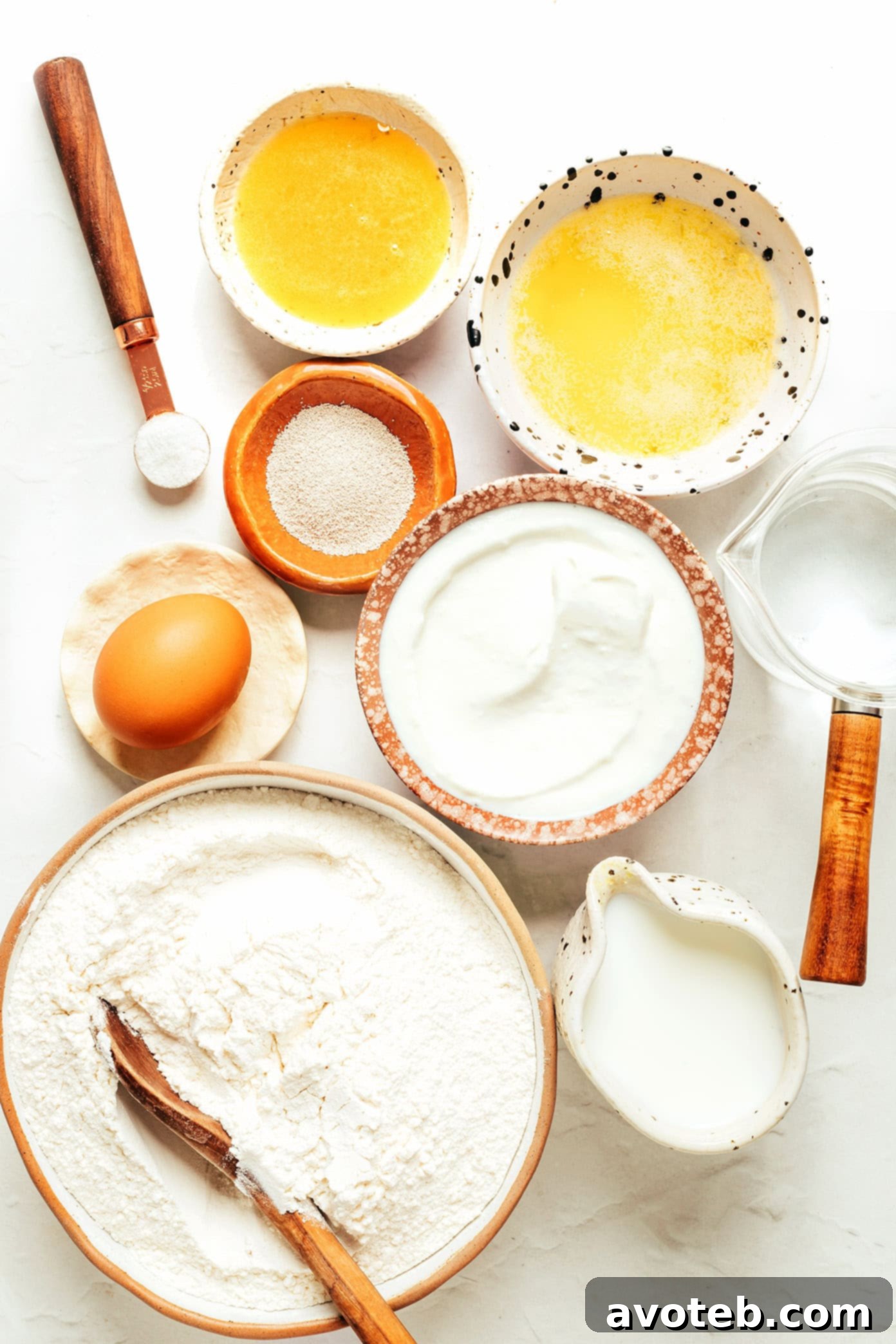 All the ingredients needed for making cottage cheese dinner rolls