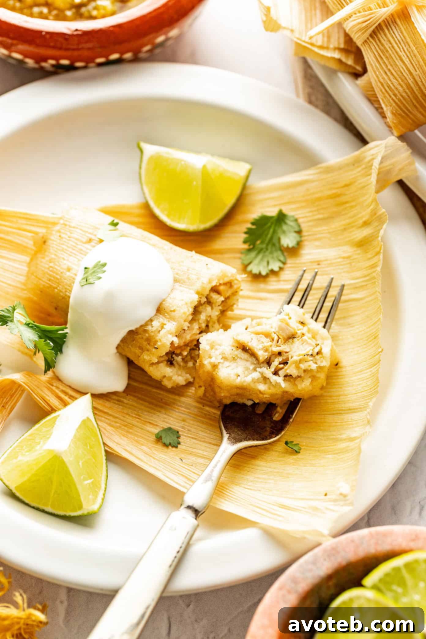 Plated Green Chicken Tamales ready to serve